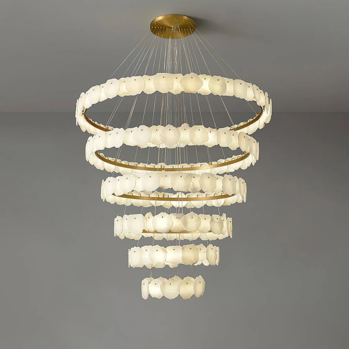Ecliptica spiral alabaster chandelier luxury lighting with a front view showcasing elegant design
