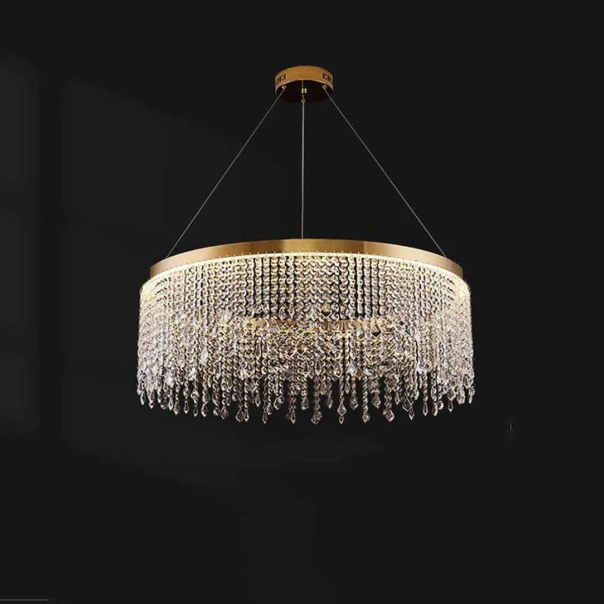 Front view of Effulgent round crystal chandelier, showcasing brilliant crystals and elegant Australian design