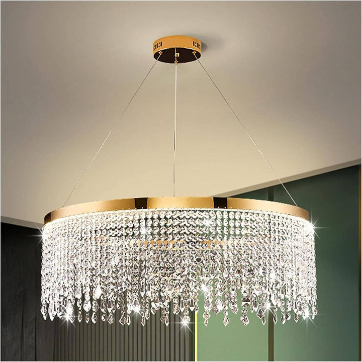 Effulgent round crystal chandelier from Australia, featuring elegant design and sparkling crystal accents