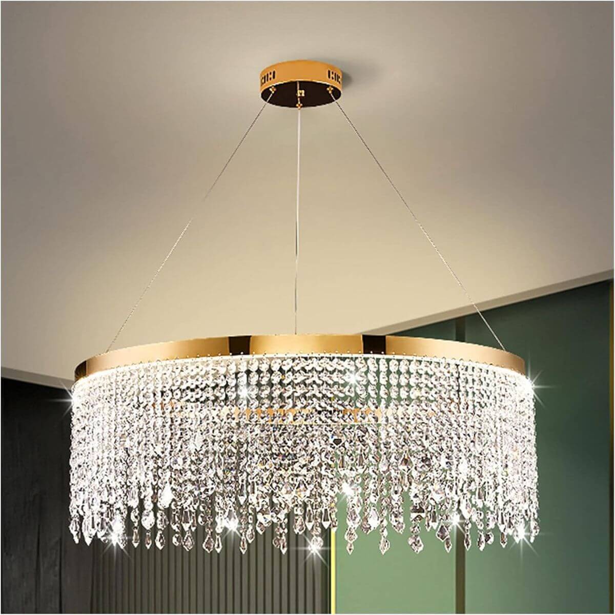 Effulgent round crystal chandelier from Australia, featuring elegant design and sparkling crystal accents