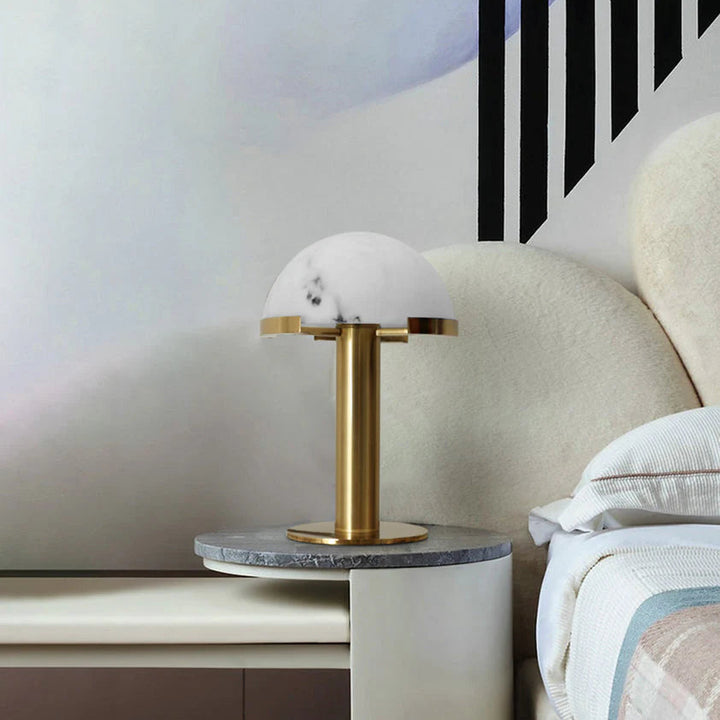 Elegance alabaster table lamp in bedroom, modern lighting decor for stylish home interiors