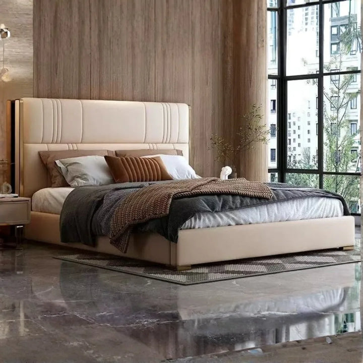Side view of Elegance Elite queen gaslifted custom-made bed showcasing sleek modern design
