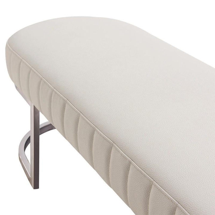 Side view of elegant cotton linen bedroom bench featuring minimalist design and sturdy wooden legs, perfect for modern bedrooms
