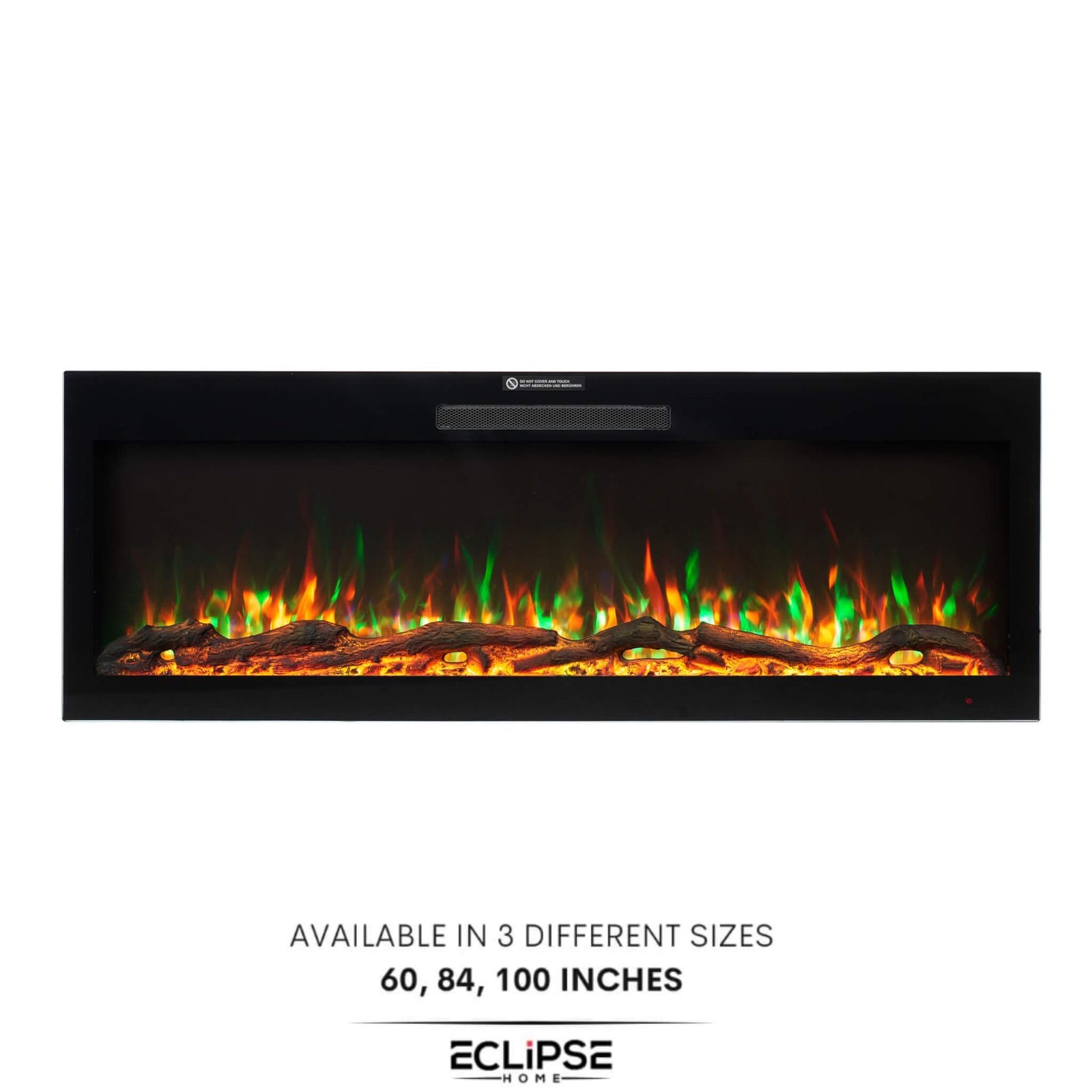 84-inch electric fireplace with sleek modern design, featuring realistic flame effects and integrated into an elegant interior setting
