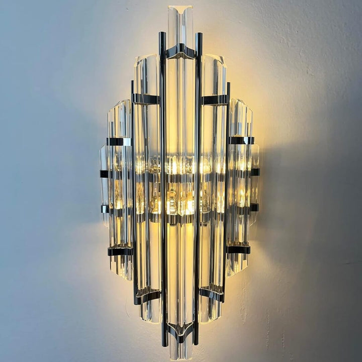 Eclipse Home Champion wall light featuring warm illumination on transparent black glass, adding elegant ambiance to modern interiors