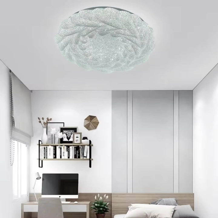 Eclipse Home Luminance flush mount ceiling light installed in bedroom, featuring sleek design for modern elegant interiors
