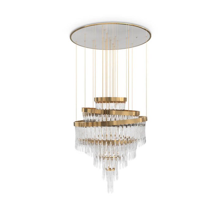 Front View of Elegant Interior Luminous Gold LED Metal Crystal Chandelier – Modern Lighting