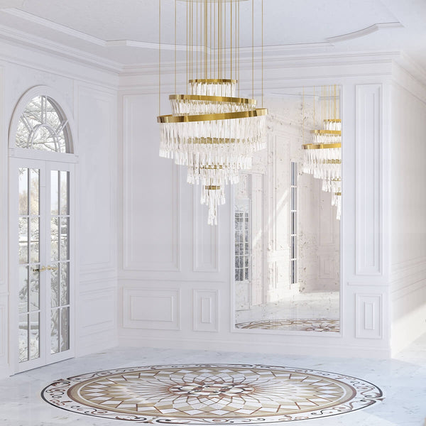 Elegant Interior Luminous Gold LED Metal Crystal Chandelier – Modern Luxurious Lighting Fixture