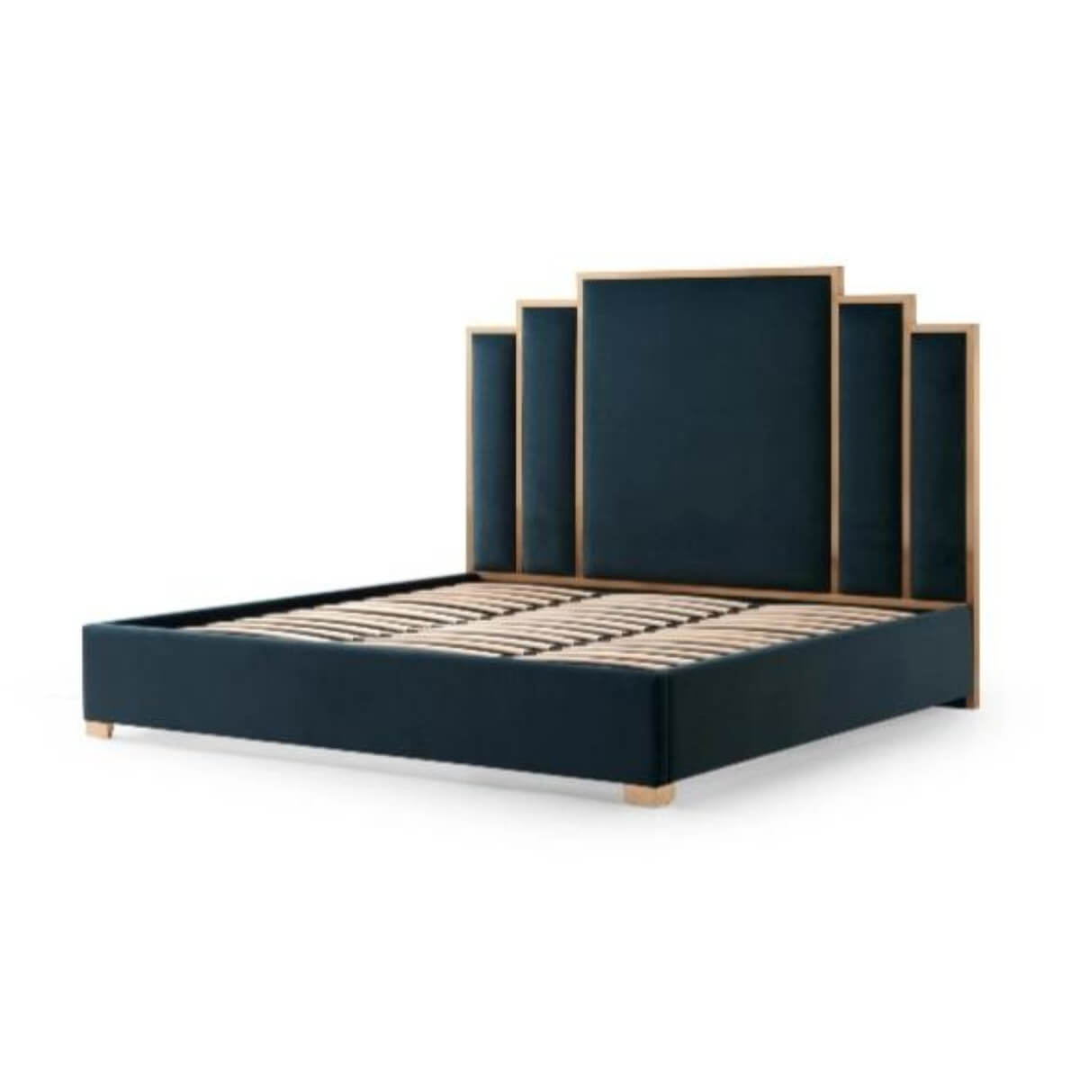 Right side view of Elegant Midnight Whispers velvet bed showcasing plush upholstery and sleek frame