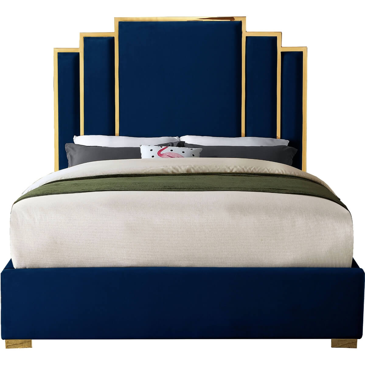 Front-side view of Elegant Midnight Whispers velvet bed featuring tufted headboard and plush upholstery