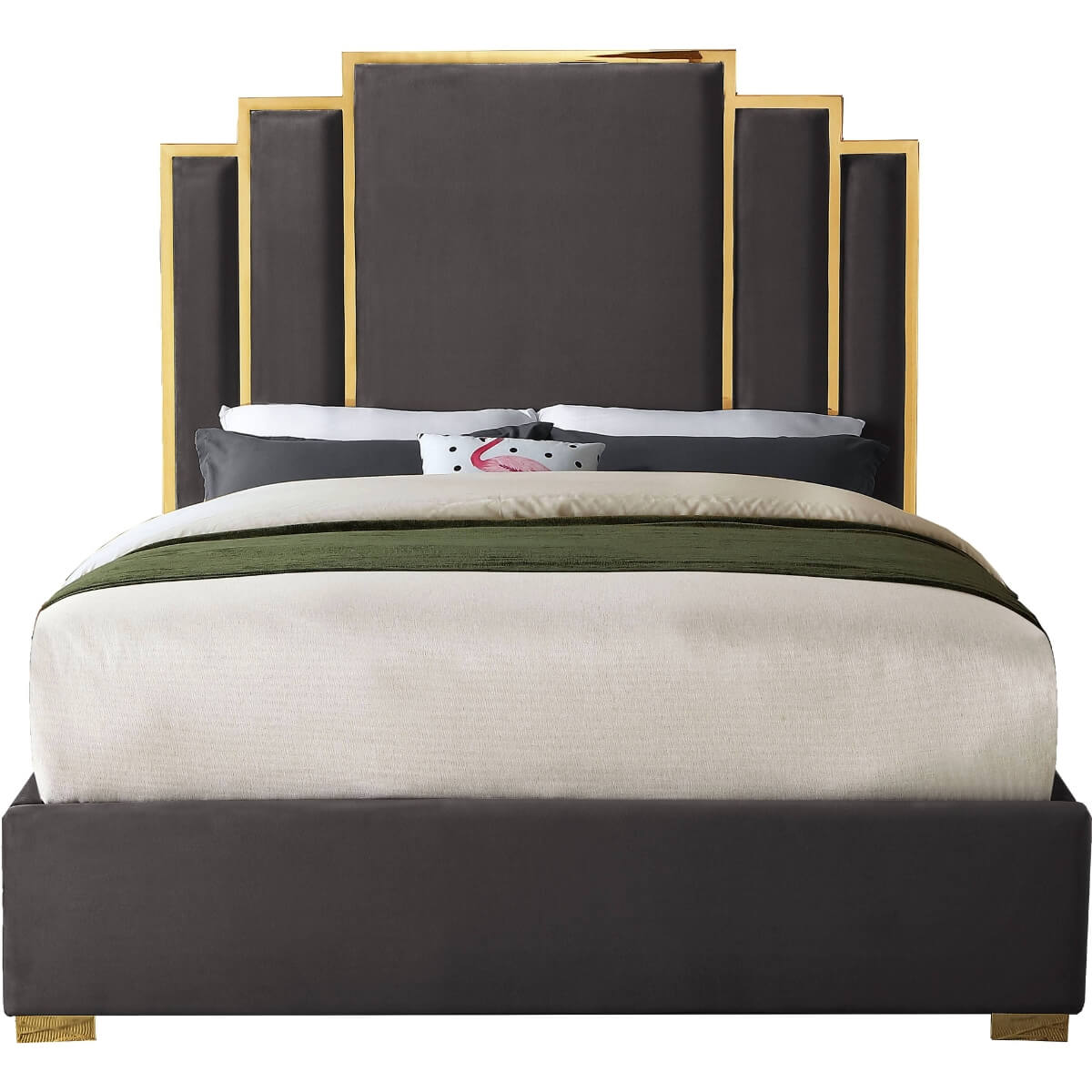 Close front view of Elegant Midnight Whispers velvet bed showing tufted headboard and soft velvet finish