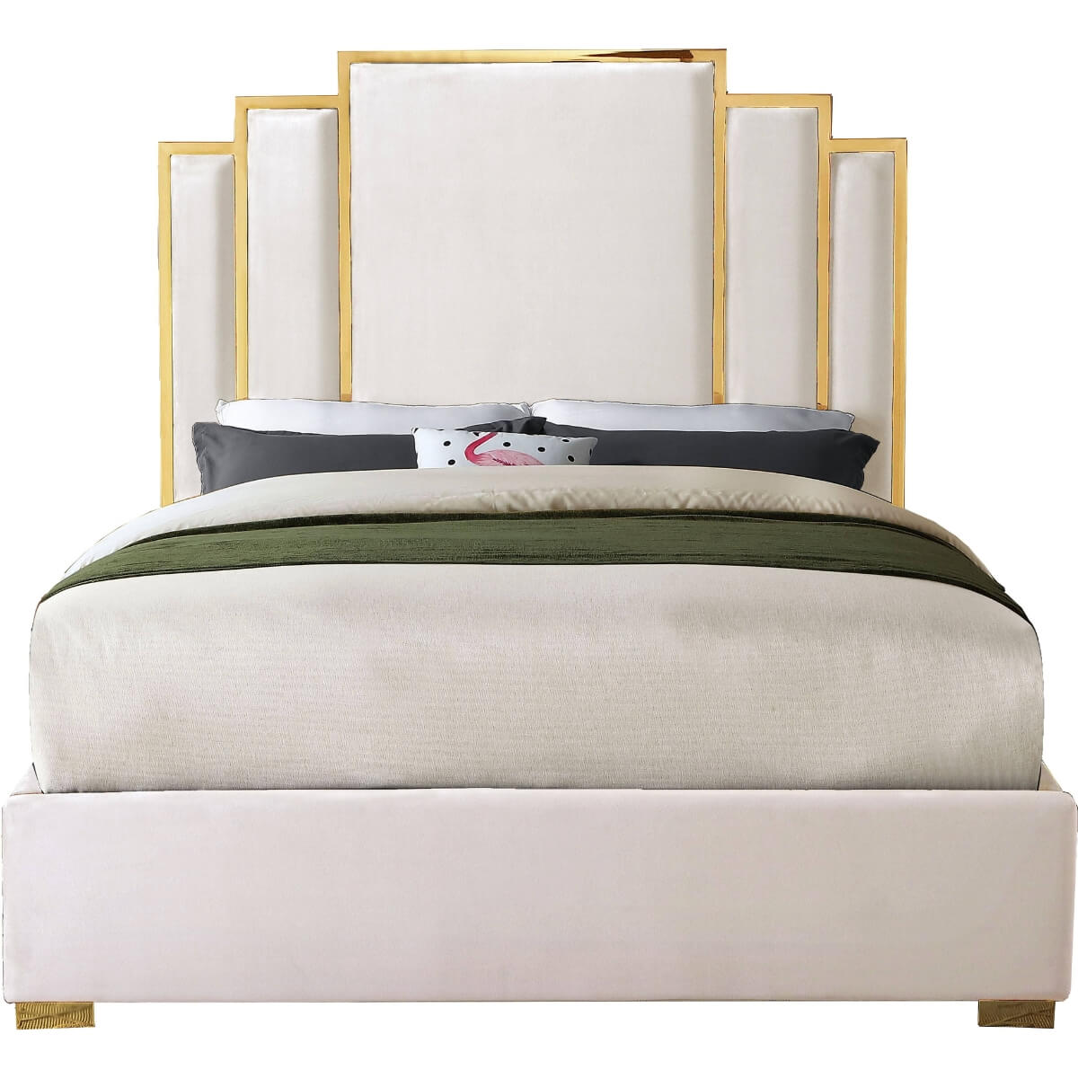 Front view of Elegant Midnight Whispers velvet bed showcasing tufted headboard and plush upholstery