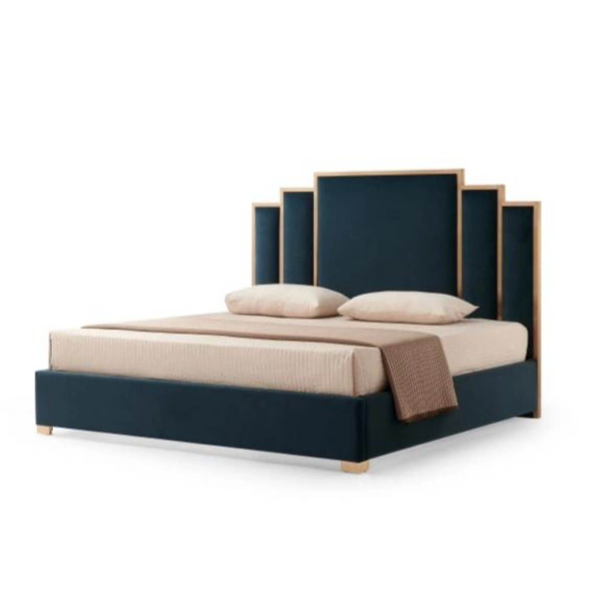 Left side view of Elegant Midnight Whispers velvet bed featuring soft velvet upholstery and sleek design