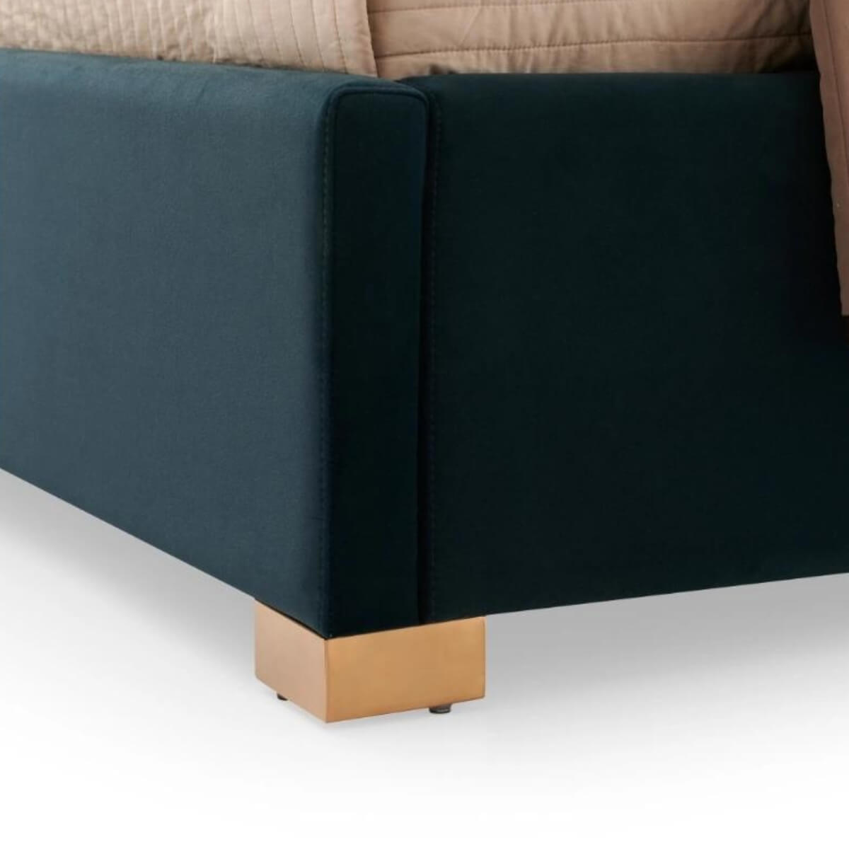 Close-up of Elegant Midnight Whispers velvet bed square stand showing sturdy frame and elegant finish