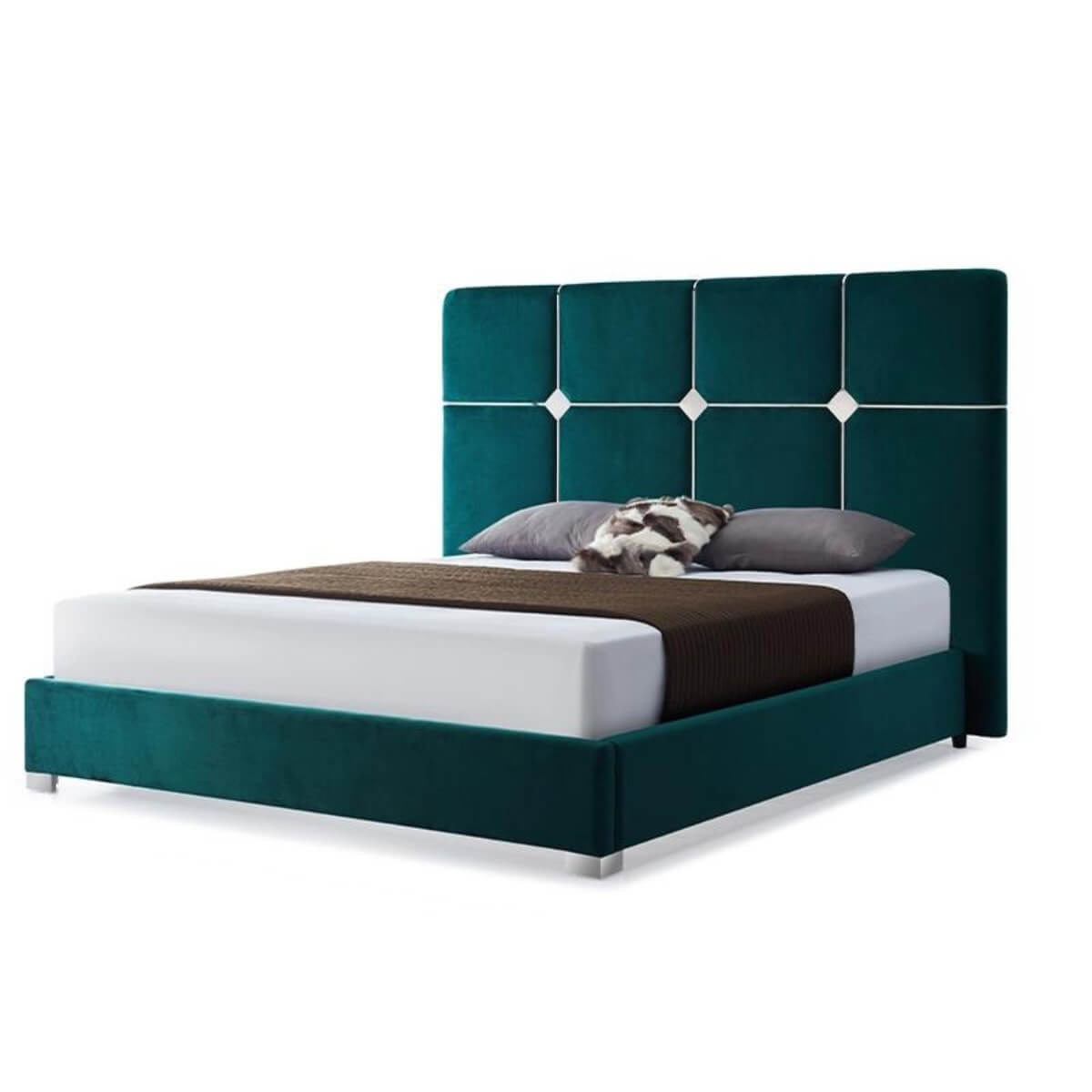 Side view of Elegant Stellarsnooze velvet KB46 1.8M bed showcasing sleek frame and luxurious plush velvet upholstery