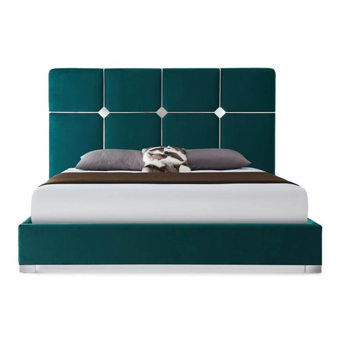 Front view of Elegant Stellarsnooze velvet KB46 1.8M bed featuring a tufted headboard and elegant velvet upholstery for a luxurious bedroom look
