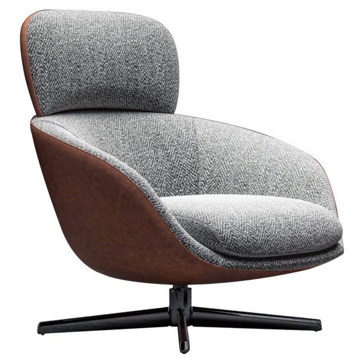 Front close-up view of Elite Comfort swivel chair showcasing padded cushions and sleek modern lounge design