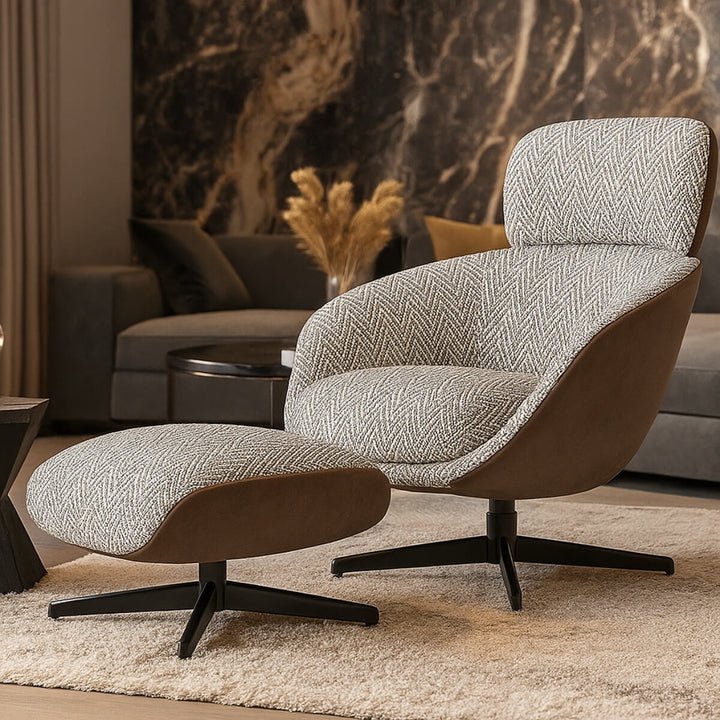 Close-up view of Elite Comfort swivel chair highlighting cushioned upholstery and modern lounge design