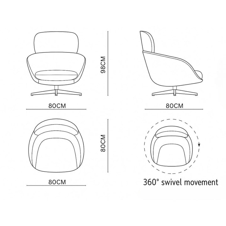 Side view of Elite Comfort swivel chair – modern lounge seating with cushioned upholstery and sleek design