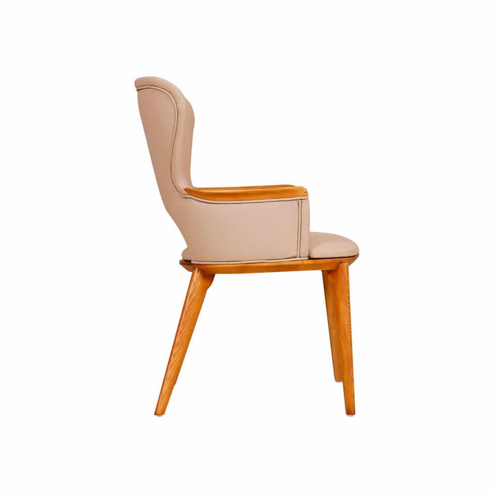 Side view of Elmora custom solid wood dining chair – showcasing handcrafted details and smooth wood finish.