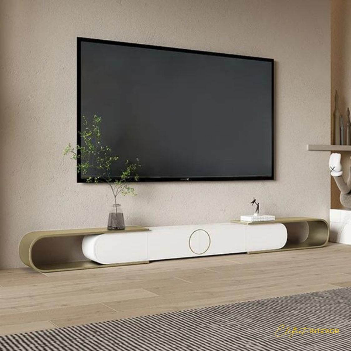 Side view of Elomina extendable TV unit showcasing sleek design in elegant Australian interior