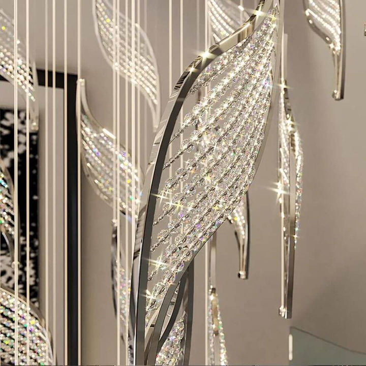 Close-Up Detail View of Crystal Elements in Emanate Glass Chandelier Light – Elegant Design
