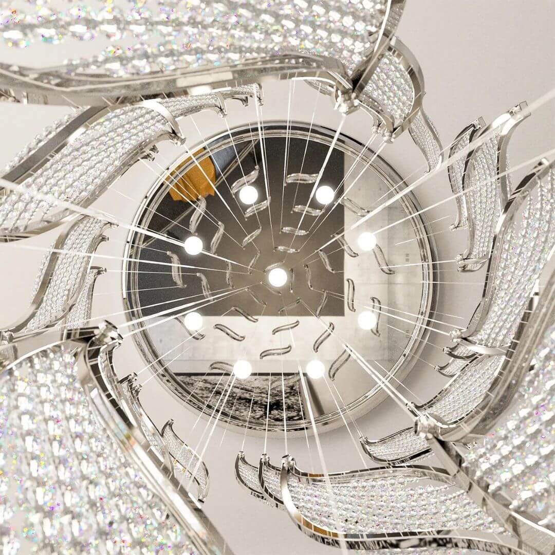 Bottom View of Emanate Glass Chandelier Light Turned On – Elegant Modern Lighting Fixture