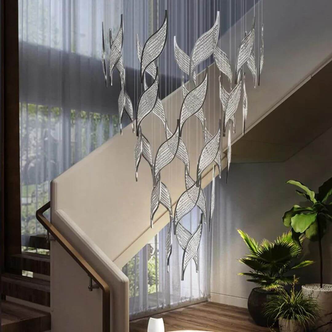 Emanate Glass Chandelier Light Hanging Beside Staircase – Stylish Modern Interior Lighting
