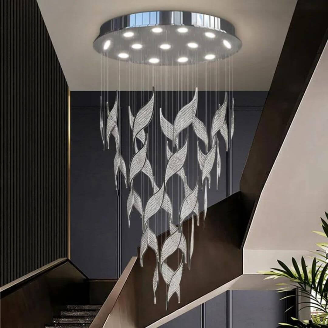 Emanate Glass Chandelier Light Hanging Beside Staircase – Modern Stylish Interior Lighting