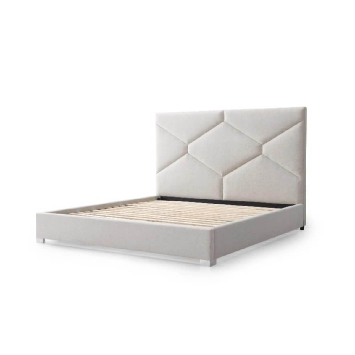 Ember Glow modern cotton linen bed frame without mattress, featuring breathable fabric and sturdy build