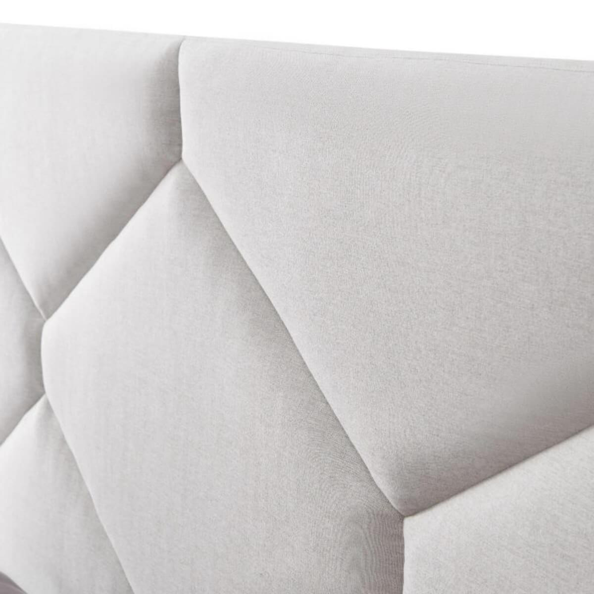Close-up of Ember Glow modern cotton linen bed headboard showing fabric texture and neat stitching