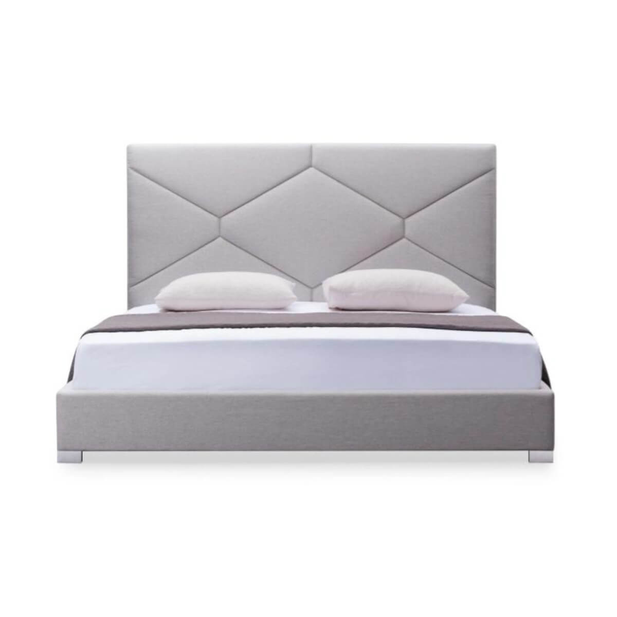 Front view of Ember Glow modern cotton linen bed featuring breathable upholstery and sleek design