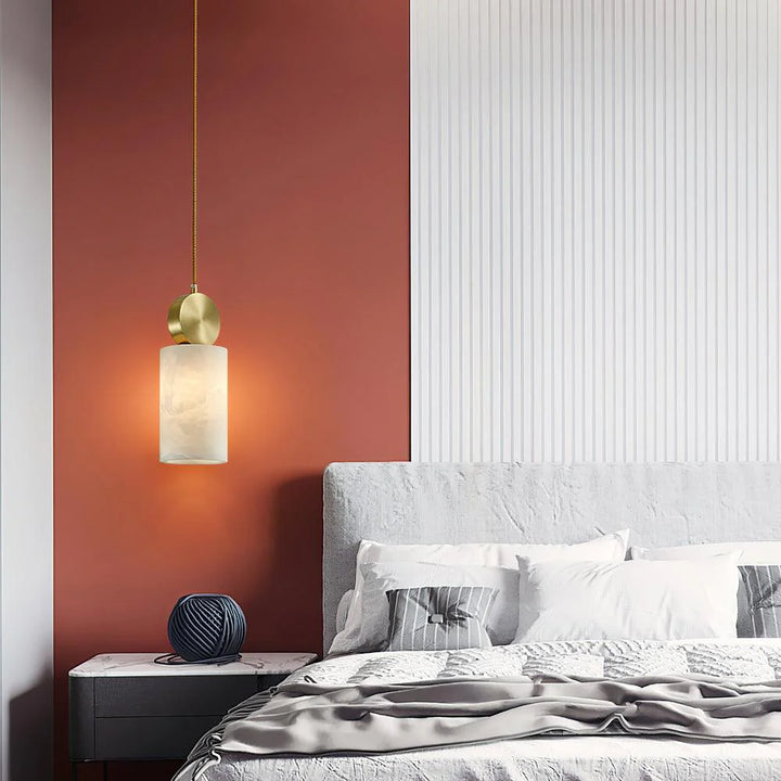 Etruscan alabaster pendant light with marble finish for elegant bedroom interior decor