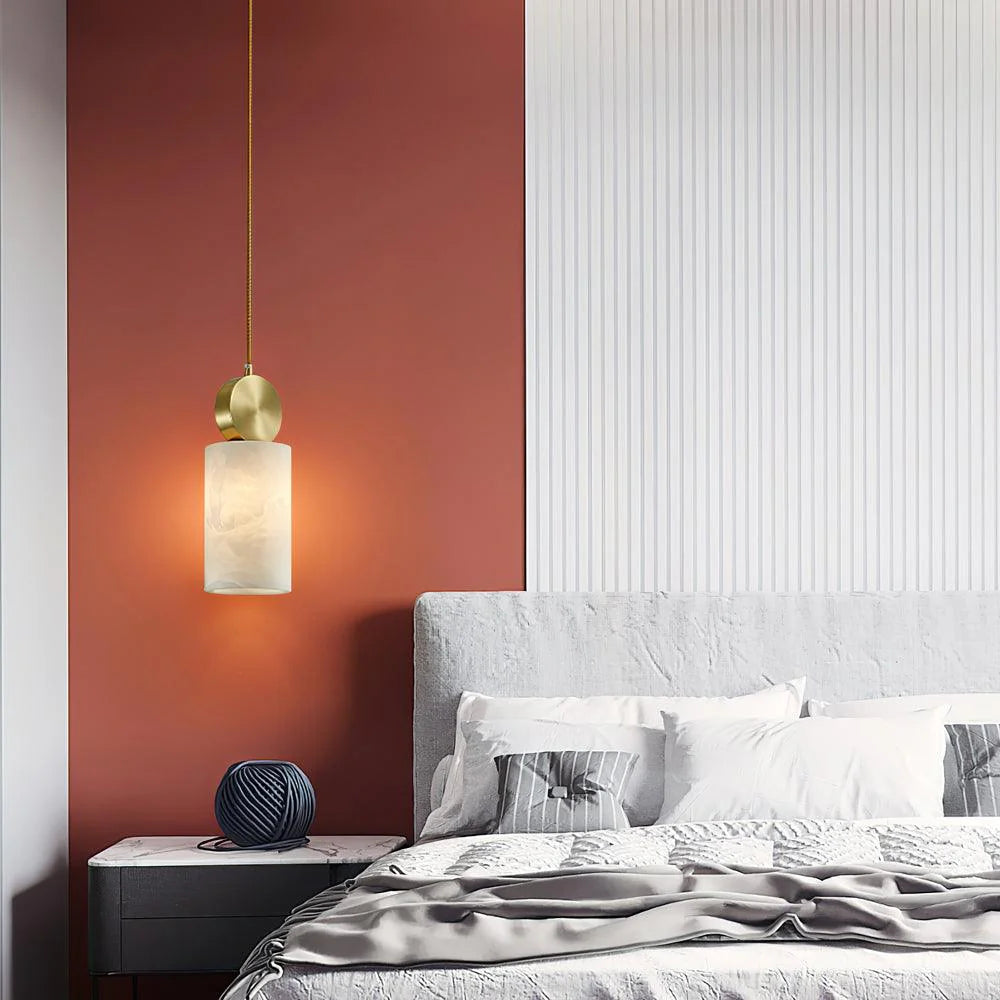 Etruscan alabaster pendant light with marble finish, elegant modern interior lighting