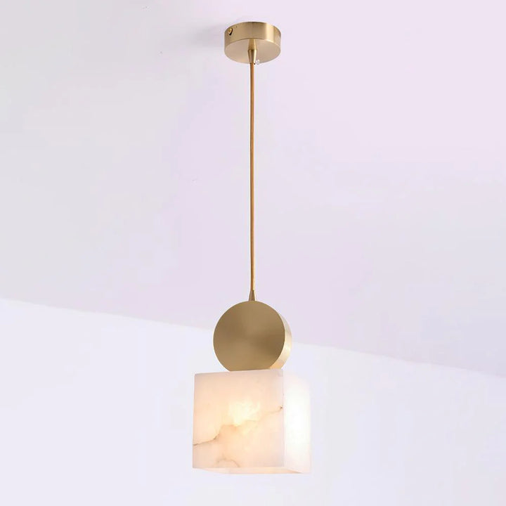 Etruscan alabaster pendant light with marble design, elegant lighting front view
