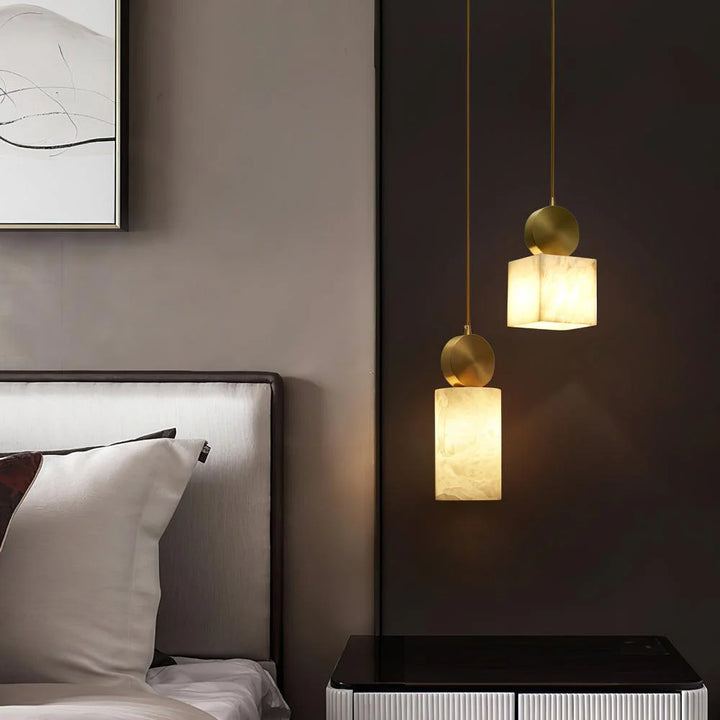 Etruscan alabaster pendant light with marble finish for bedroom, elegant interior decor
