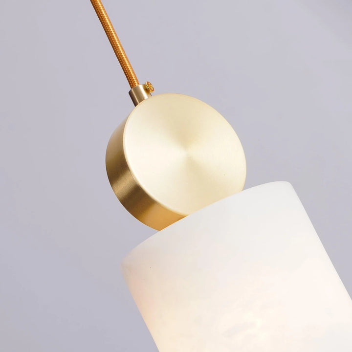 Etruscan alabaster pendant light with marble, detailed view of elegant interior lighting design