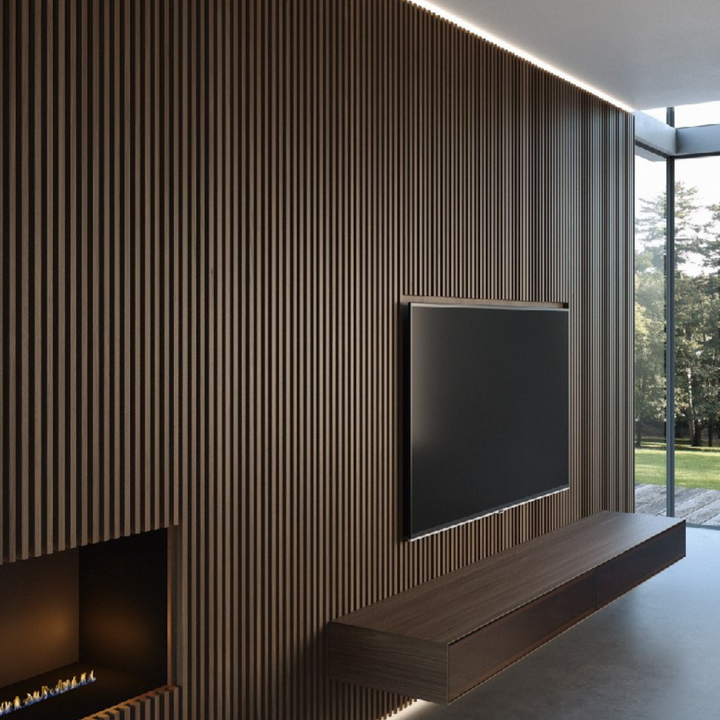 Evergrain Wall Cladding Panel Behind TV Setup – Modern Decorative Interior Wall Panel Design
