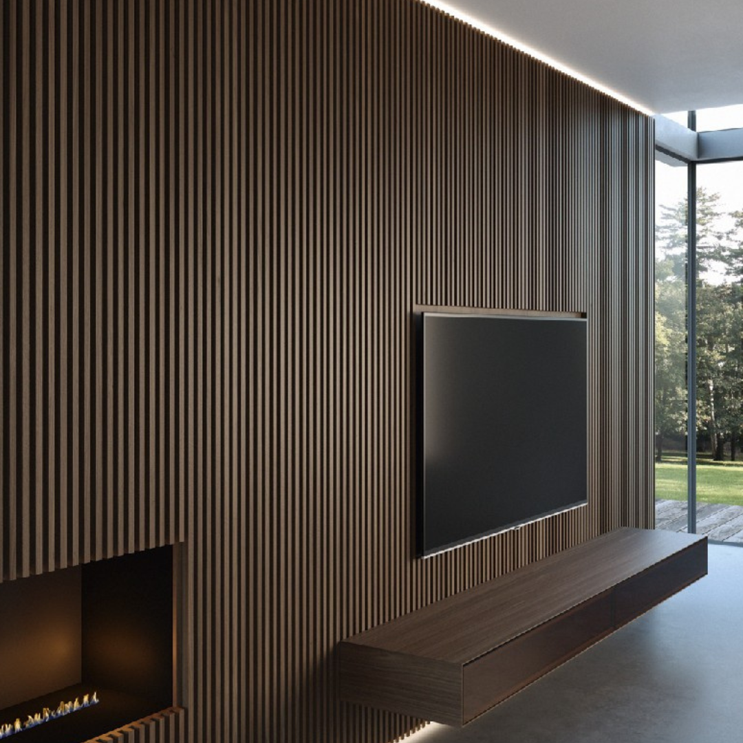 Evergrain Wall Cladding Panel Behind TV Setup – Modern Decorative Interior Wall Panel Design