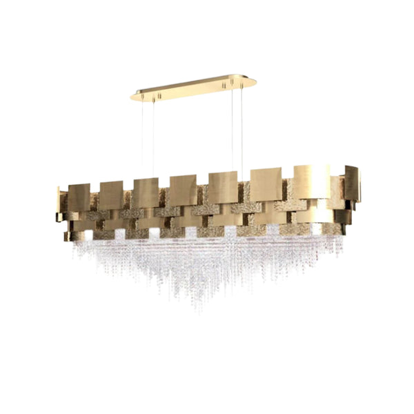 Front View of Fervent Oval-Shaped Gold Crystal Chandelier Light – Elegant Modern Lighting Fixture