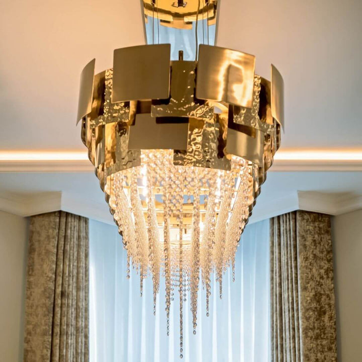 Straight View of Fervent Oval-Shaped Gold Crystal Chandelier Light – Modern Elegant Fixture