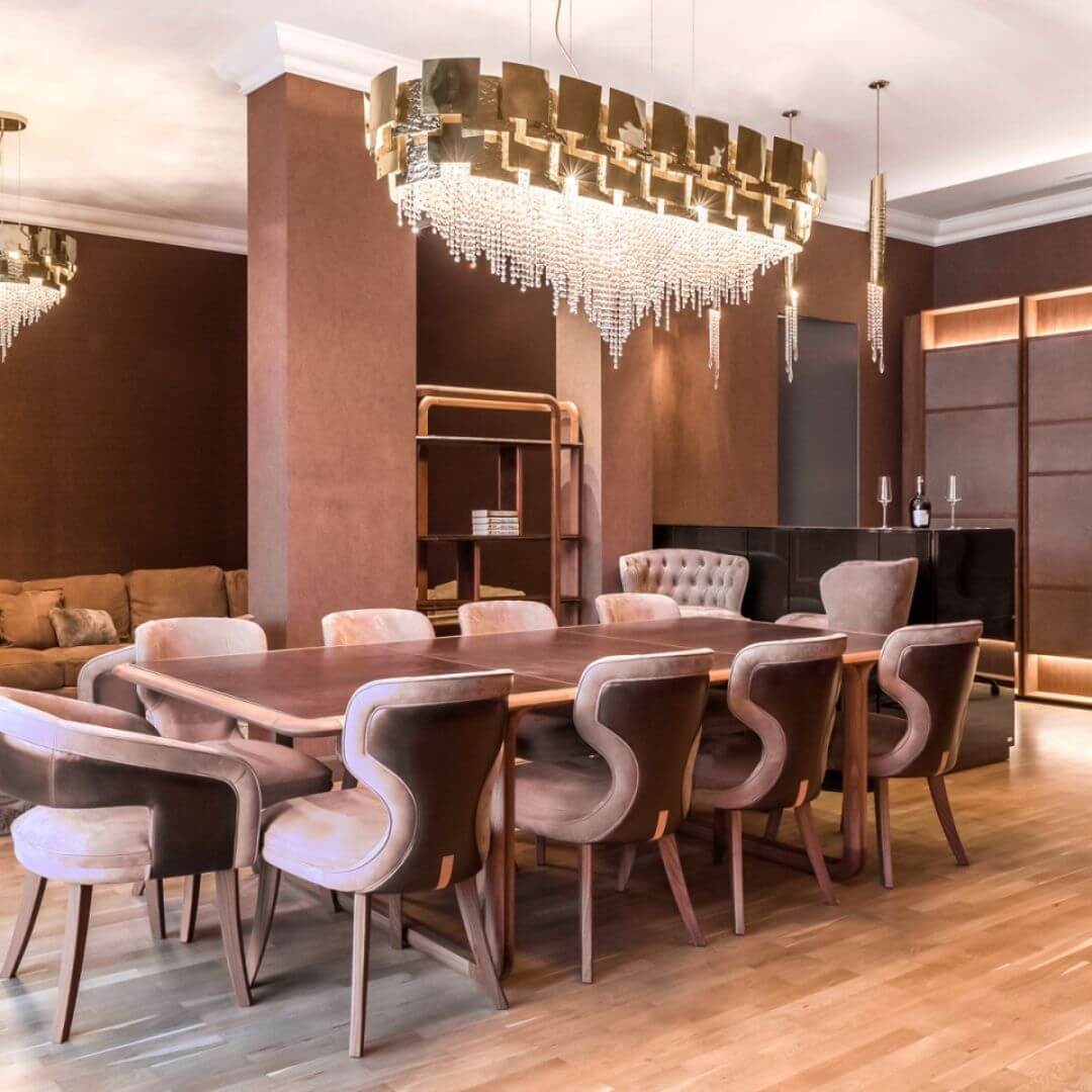 Fervent Oval-Shaped Gold Crystal Chandelier Light Hanging Above Dining Table – Elegant Lighting