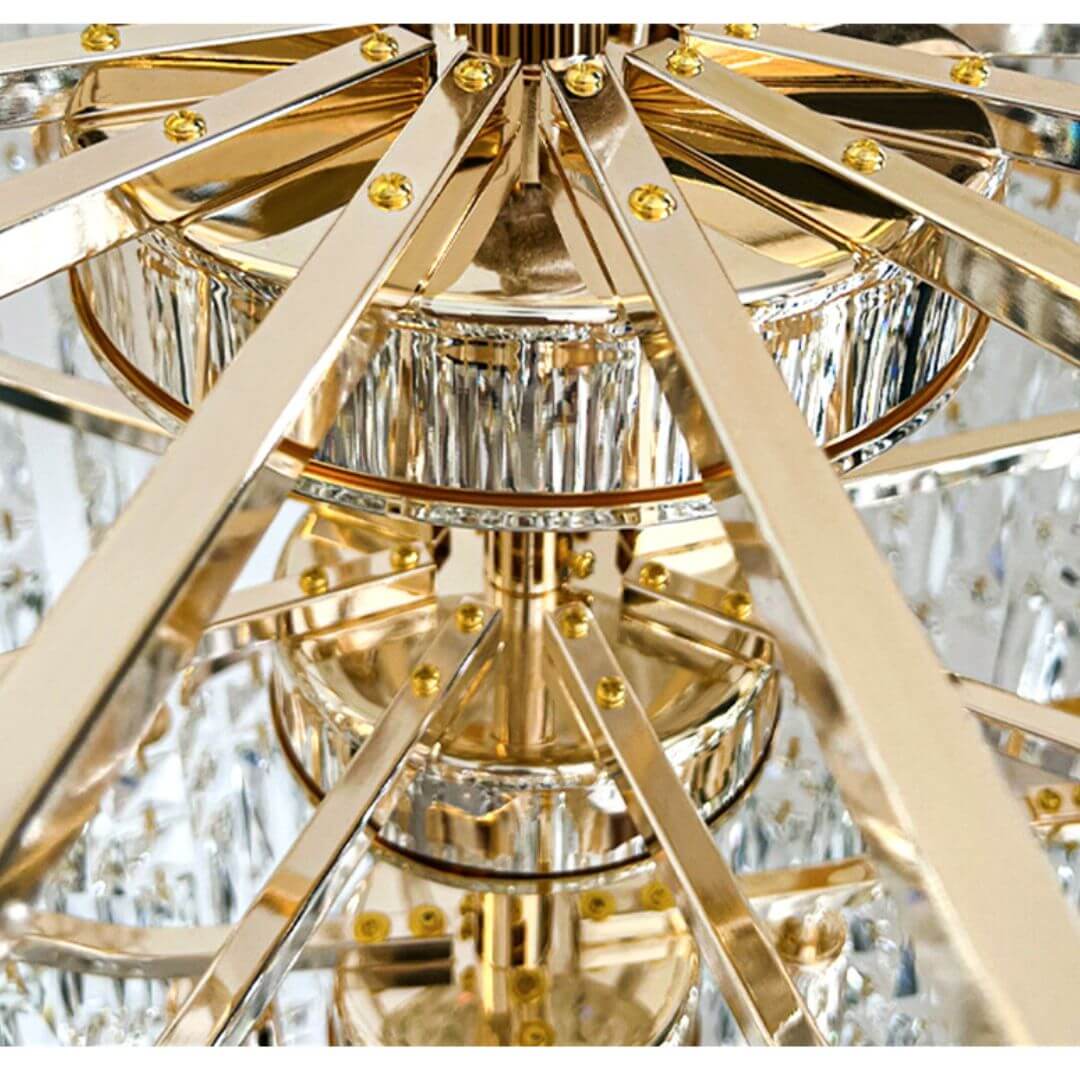 Top view detail of Firefly chandelier light, showcasing intricate design and sparkling light elements