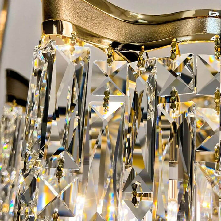 Close-up detail view of Firefly chandelier light crystals, highlighting their sparkle and elegant craftsmanship