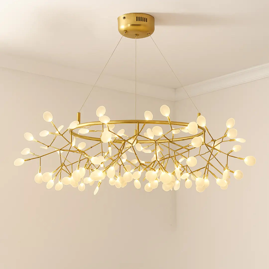 Firefly Light Chandelier – Modern Brushed Gold Metal &amp; Ceramic Design
