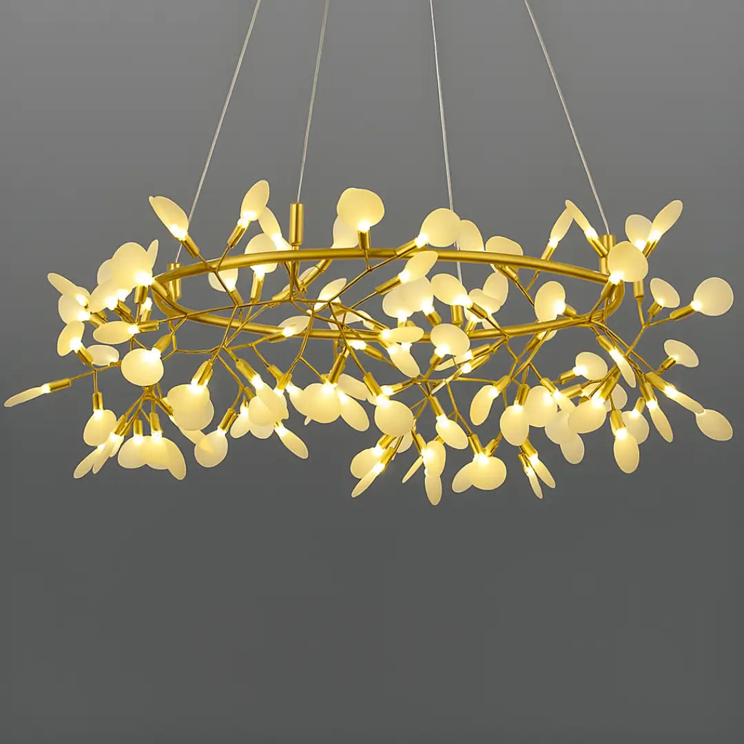 Firefly Light Chandelier – Modern Brushed Gold Metal &amp; Ceramic Design