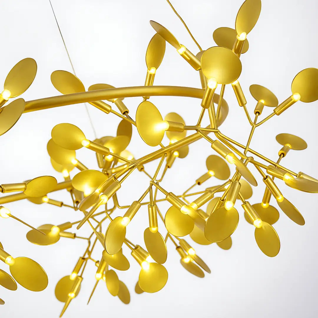 Firefly Light Chandelier – Modern Brushed Gold Metal &amp; Ceramic Design