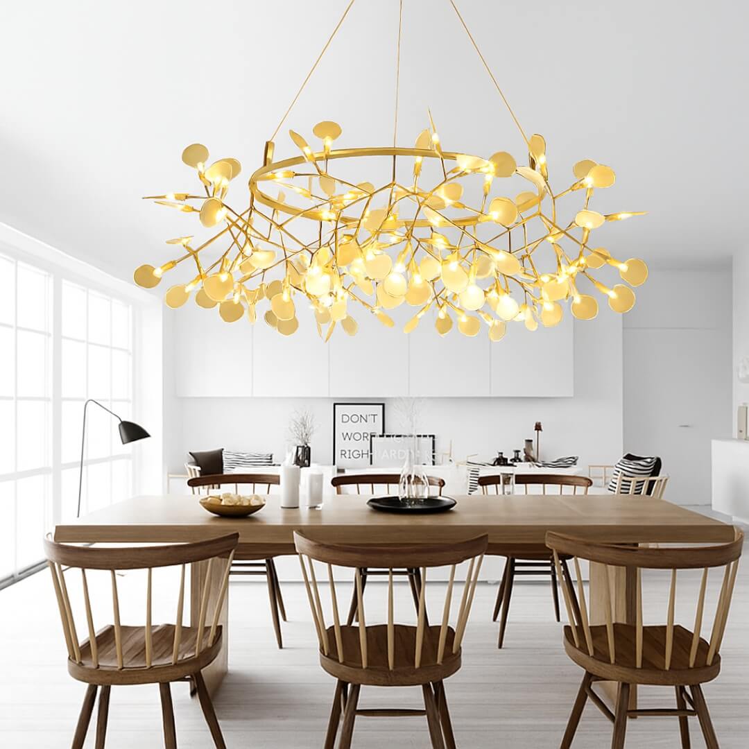 Firefly Light Chandelier – Modern Brushed Gold Metal &amp; Ceramic Design
