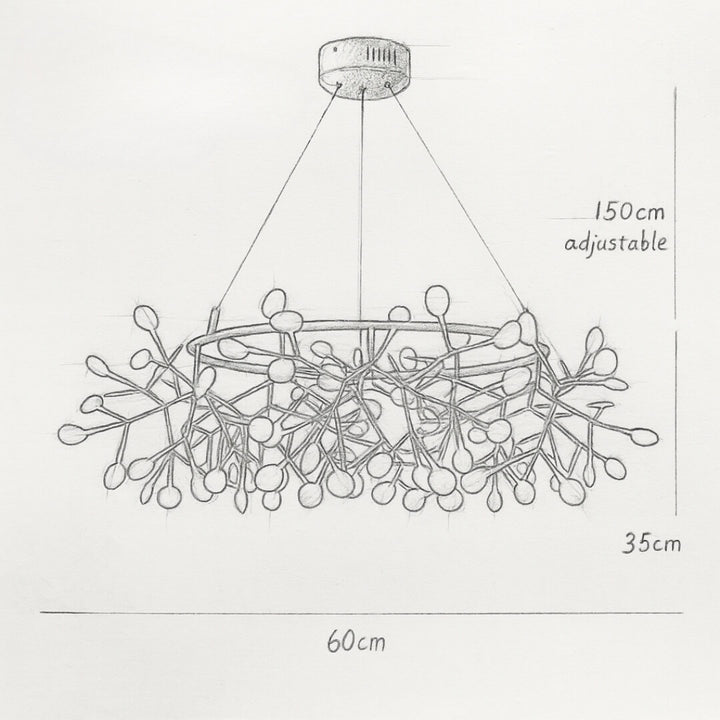Firefly light chandelier in brushed gold, modern and elegant design for sophisticated interiors.