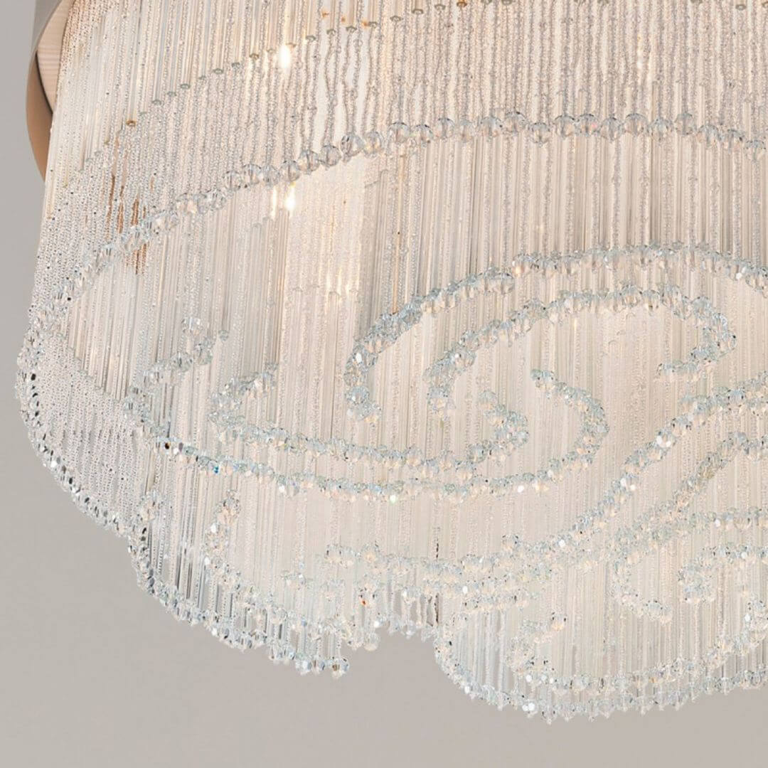 Bottom View of Firelight Spiral Crystal Chandelier Light – Luxurious Modern Ceiling Fixture